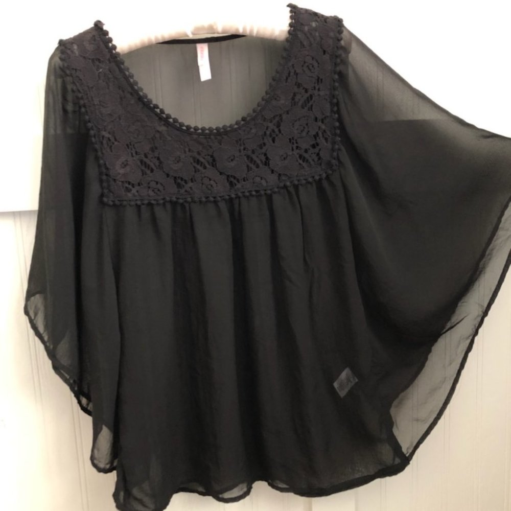 xhilration sheer black boho blouse, Size M - Picture 3 of 6